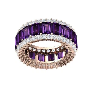 Amethyst Eternity Engagement Wedding Band For Women 13.00Ct Emerald Cut 6x4MM - Picture 1 of 6