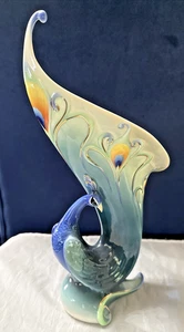 Franz Porcelain Kathy Ireland Luminescence Hand Painted Peacock Vase Hand signed - Picture 1 of 15