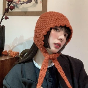Woolen Beanie Hat Winter Bucket Hat Fashion Lacing Knitted Hat Women - Picture 1 of 12