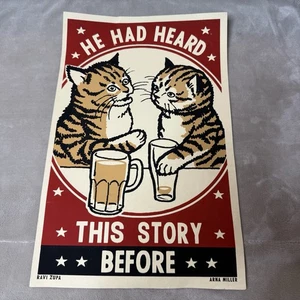 Lange Geschichte von Arna Miller & Ravi Zupa limitierte Auflage Druck Poster Katze Kunst - Bild 1 von 4