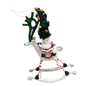 Vintage Babbo Natale Equitazione Bianco Dondolo Renna Decorazione Natalizia Dept 56 - Foto 1 di 18