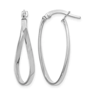 10K White Gold Polished Oval Hinged Hoop Earrings L-26 mm, W-16 mm - Picture 1 of 4