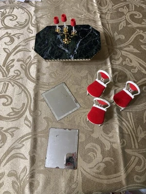 Ideal Petite Princess Furniture Dollhouse Dining Room 3 Chairs Table Candelabra - Image 1 of 4