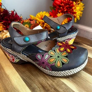 L'Artiste Womens Fusta Clog Round Toe Sz 41EU / 9.5-10US in Navy Floral Leather - Bild 1 von 13