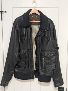 HUGO BOSS Herren Schwarz Ziegenleder Lederjacke Moto Biker Bomberjacke Gr. 44R  - Bild 1 von 10