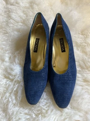 Escada Womens BLUE SUEDE Heels 8.5 NARROW Made In Italy - Image 1 of 4