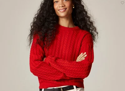 J.Crew Mujer Perfecto Cachemira Tejido con Cable Cuello Redondo Suéter Rubí Radiante Talla M Foto 1 de 4