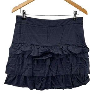 Vintage Y2K 90s Old Navy Skater Skirt Womens 6 Black 100% Cotton Ruffle Side Zip - Picture 1 of 8