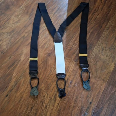 Trafalgar 吊带黑色奶油色皮革丝带可调节纽扣 — 第 1/4 张图片