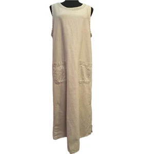 Vtg Erika Jumper Medium Womens Linen Cotton Blend Maxi Dress Pockets Modest - Picture 1 of 7