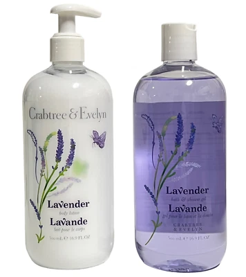 Crabtree & Evelyn LAVENDER 身体乳液 + 洗澡沐浴露两瓶 16.9 盎司 — 第 1/4 张图片