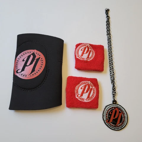 WWE AJ Styles P1 Gear Lot (elbow pad, wristbands, and pendant necklace) Cover