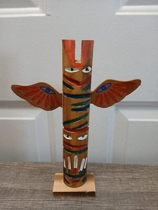 Vintage 60er Jahre Holz Totempfahl handgefertigt vom Cherokee Stamm Qualla Reservat - Bild 1 von 7