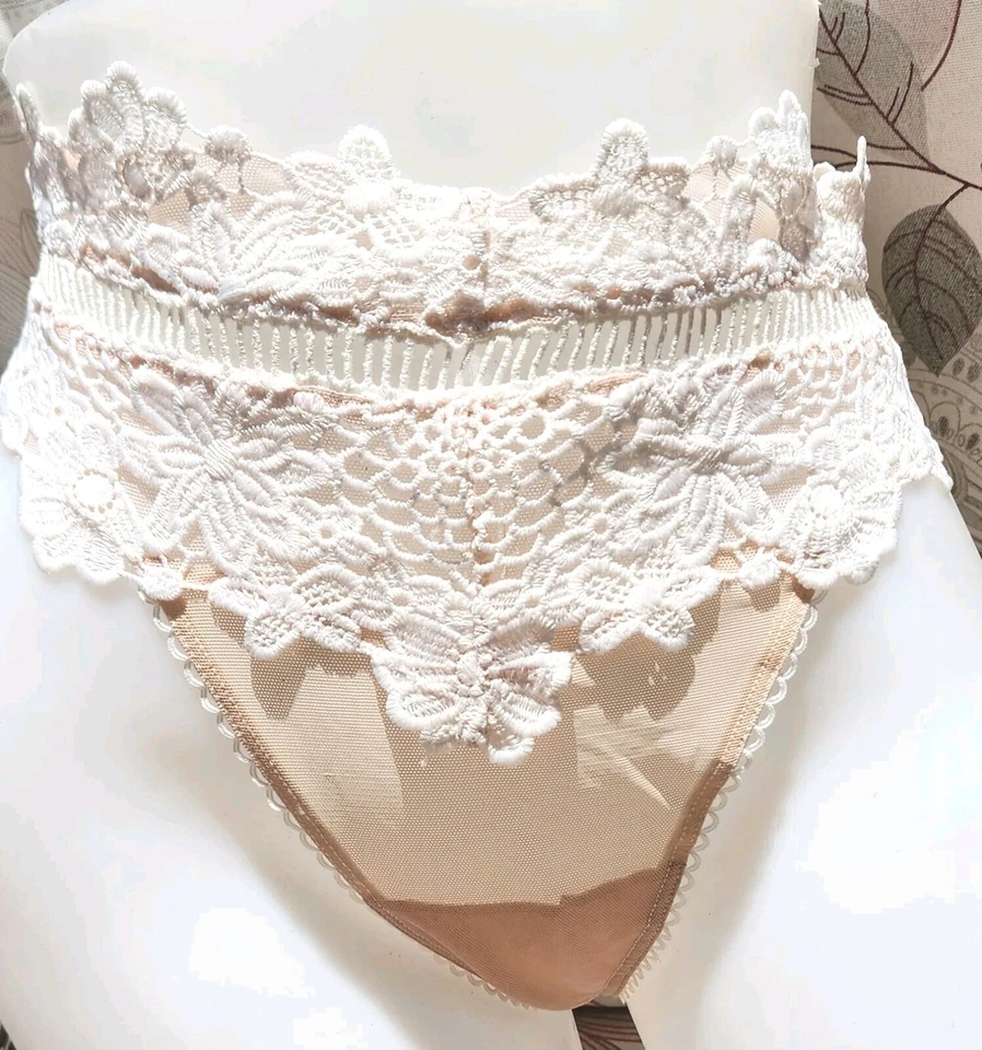 Tanga Victoria Secret Raro Vintage L Marfil Encaje Cintura Alta Bordado Foto 1 de 4