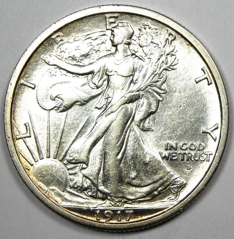 1917-D Walking Liberty Half Dollar 50C with Obverse Mintmark - Choice AU Details Cover