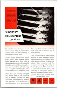 PRINT AD 1945 Sikorsky Helicopters Go to War United Aircraft Corp WWII 6 x 9 - Picture 1 of 3