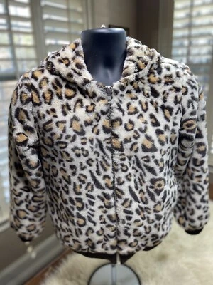 Forever21 Girls Brown And Beige Leopard Print Faux Fur Hooded Jacket SIZE XL - Image 1 of 4