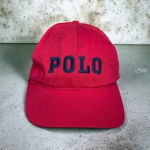 VTG 90s Polo Ralph Lauren Spell Out Logo Embroidered Strapback Hat Cap Red Blue - Picture 1 of 16
