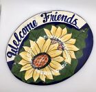 Mexican Talavera Pottery Sunflowers Welcome Friends Hanging Sign 10" x 7.5"
