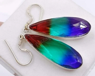 Lab-Created Bi-Color Ametrine 68.80 Ct Pear Cut EGL Silver Earring Gemstone 5ARQ - Image 1 of 4