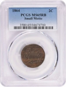 1864 Two Cent Piece Small Motto MS65RB PCGS - Picture 1 of 4