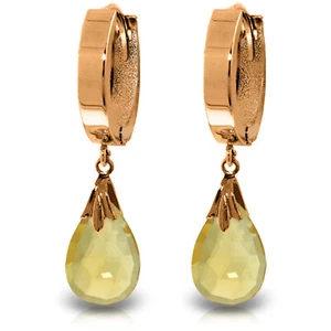 14K Solid Rose Gold Hoop Earrings with Natural Citrines - Picture 1 of 4