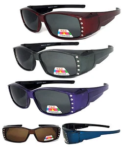 Mujeres Estrás POLARIZADO Antideslumbramiento Rectangular Lente Cubierta Ajuste Sobre Gafas de Sol - Imagen 1 de 12