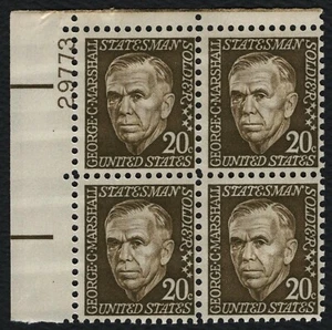 #1289 20c George Marshall, Bloque de Placas [29773 UL] Como Nuevo **CUALQUIER 5=ENVÍO GRATUITO** - Imagen 1 de 1