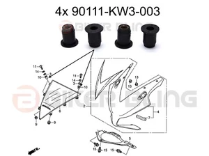 4x Honda CBR1000RR 2012-2016 Scheibe Verkleidung Gummi Well Muttern 90111-KW3-003  - Bild 1 von 3