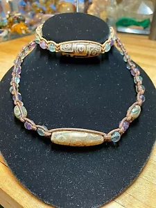 Tibetan Nine Eyed DZI Agate Bead With Fluorite Matching Necklace & Bracelet Set - Picture 1 of 12