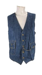 4492 Lee Vest Men's Vintage Denim Blue Snap Button Western Medium - Picture 1 of 7