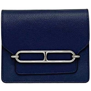 Hermes Wallet Ruri Slim Wallet f-23106 Navy Silver Hardware Good Condition - Picture 1 of 10