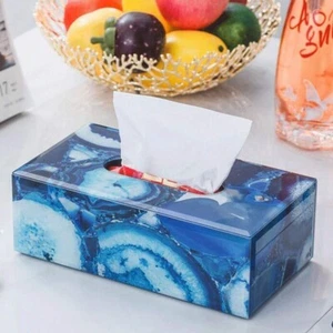 9"x5"x2" Luxury Rectangular Tissue Box Covers, Genuine Blue Agate Tissue Box Art - Picture 1 of 3
