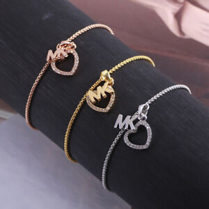 Michael Kors Logo Crystal Crystal Love Heart Adjustable Bracelet Fashion Jewelry