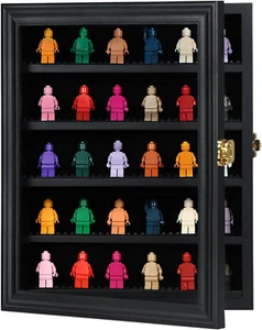 Wall-Mounted Minifigure Display Case with Lockable Shelves - Black - Picture 1 of 11