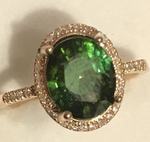 ANELLO 2,75 CT TORMALINA VERDE SMERALDO NATURALE/DIAMANTI NATURALI IN ORO 14K - Foto 1 di 9