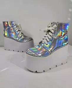 Hot Topic Holographic Platform Boots Reflective Women's Size 9 - Picture 1 of 13