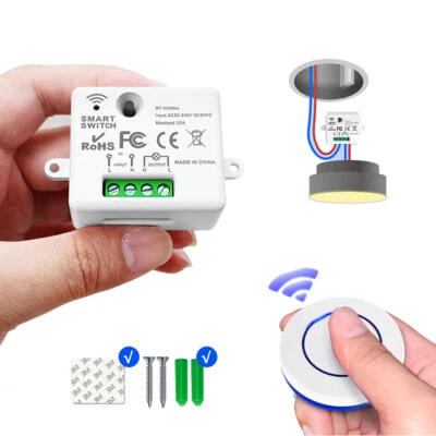 230V Mini Funkschalter Empfänger Lichtschalter 433mhz Rund Taste Fernbedienung - Bild 1 von 4