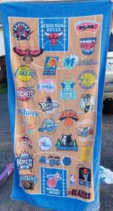 Vintage 1990s NBA Basketball Teams Beach Towel 30x60 Vivid Bulls Lakers Celtics - Picture 1 of 4