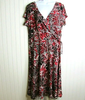 Vestido Chadwicks Imitación Envolvente Talla 16 Cuello en V Rojo Divertido Flores Elastizado Pullover Floral Foto 1 de 4