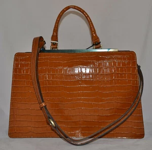 Claudia Firenze Leder Kroko Geprägt Klassisch Handtasche Geldbörse Shopper Italy - Picture 1 of 9