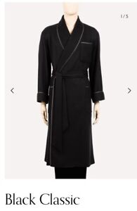 Bespoke Daniel Hanson Men’s Robe Black 100% Cashmere Slate Silk Lined England LG