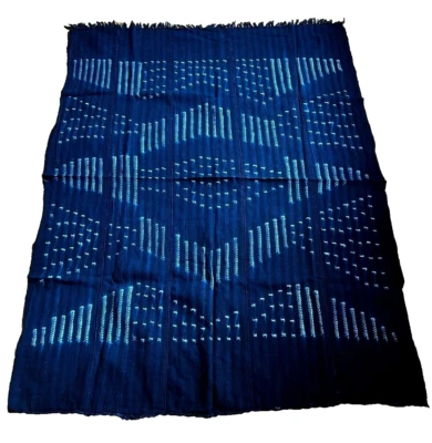 Japanese Indigo Dyed Cotton Throw Dogon Textile Tapestry Ichiboro Blanket Fabric - Image 1 of 4