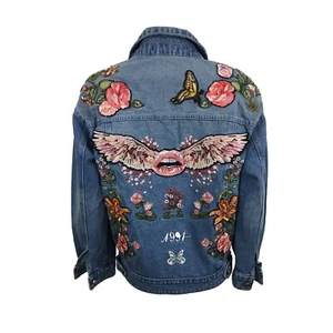 JACKET DENIM EMBROIDERED LIGHT BLUE SIZE S - Picture 1 of 7