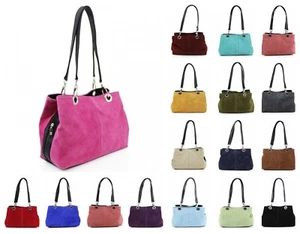 Ladies Party Casual Triple Compartment Zipped Italian Women Suede Shoulder Bag - Picture 1 of 24