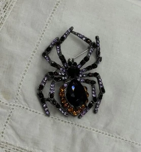 Gorgeous Purple & Orange Rhinestone Medium Spider Brooch Pin - Picture 1 of 5