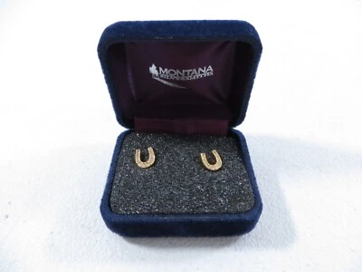 Montana Silversmiths Horseshoe Stud CZ Earrings Gold Tone Equestrian - Image 1 of 4