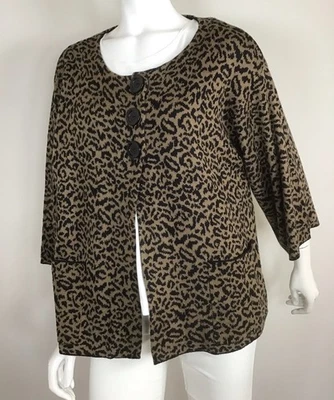 Cárdigan Kasper Mezcla Lana Negro Marrón Estampado Animal XL Foto 1 de 4