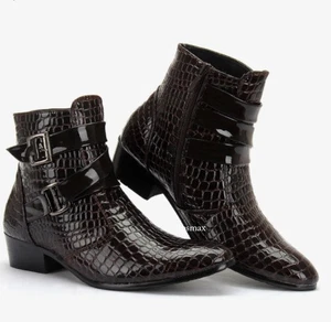 Hombres Británicos Formales Hebilla Cuero Parte Superior Alta Informales Botines Punta Zapatos de Fiesta - Imagen 1 de 31