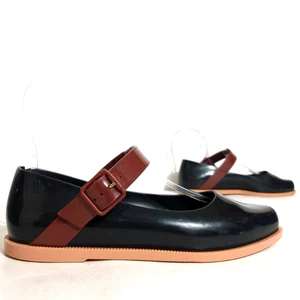 Melissa Shoes Sz US6 EU37 Black Mary Jane Straps Ballet Flats Buckle Pointed Toe - Picture 1 of 15